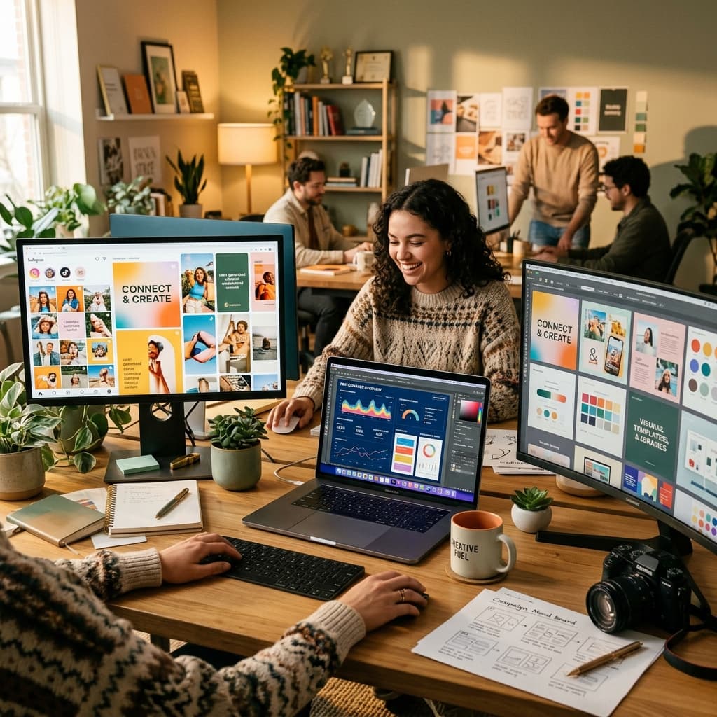 Social media campaign workspace with analytics