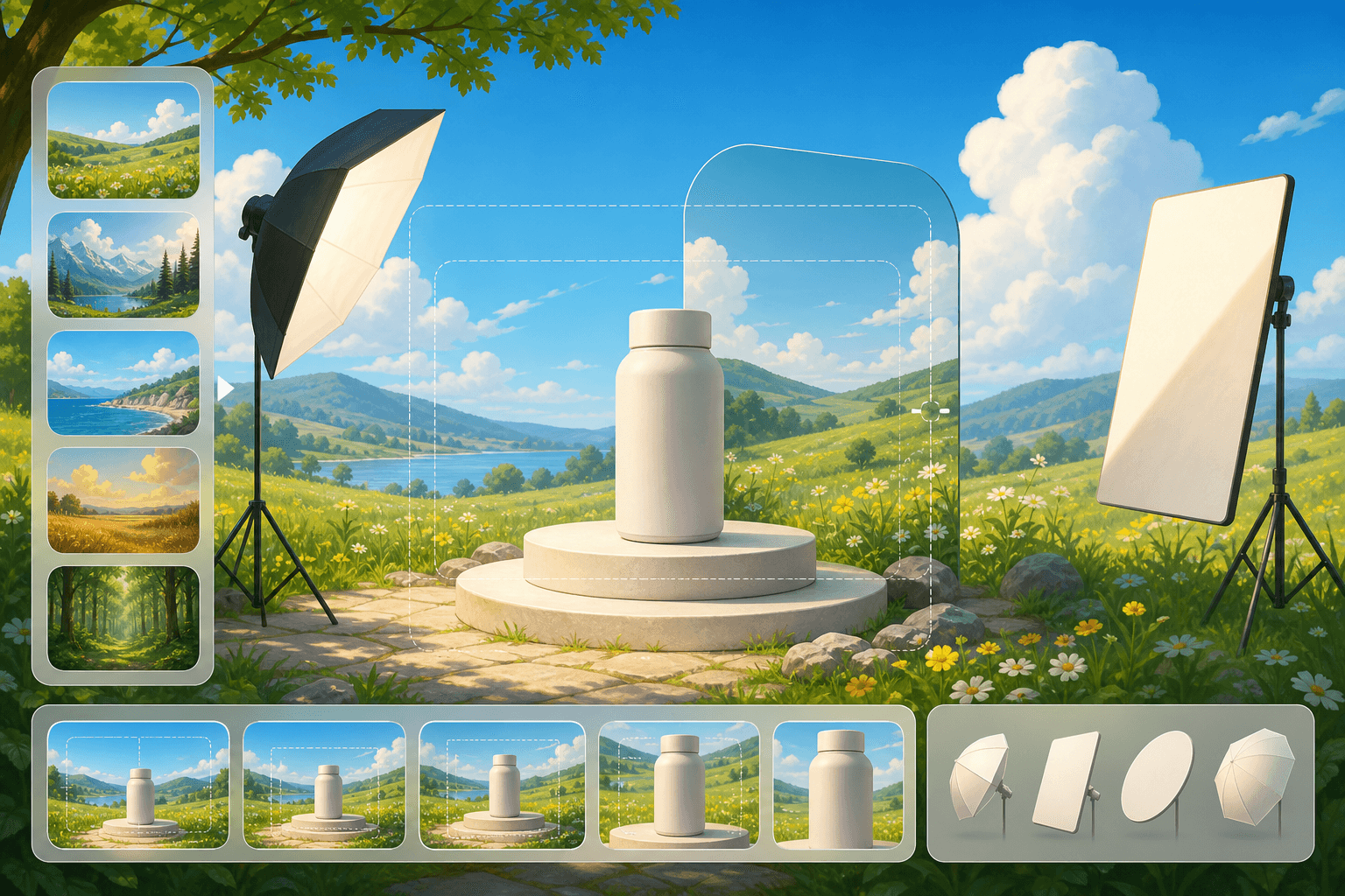 Illustrated product scene workflow generated with Pixy